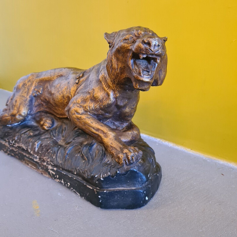 Vintage french plaster statue of a tiger by Jb Paris