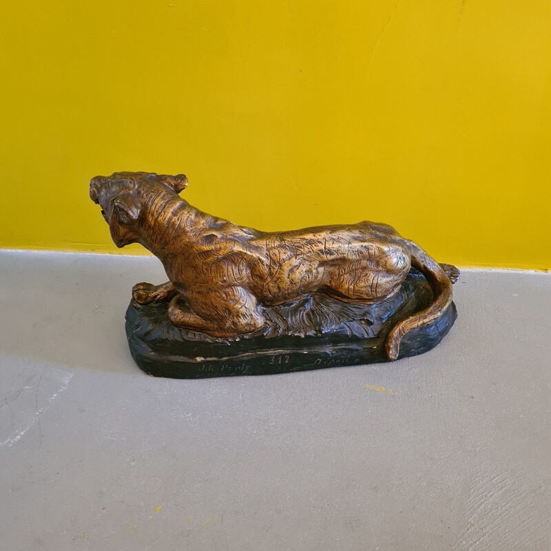 Vintage french plaster statue of a tiger by Jb Paris