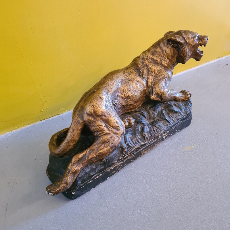 Vintage french plaster statue of a tiger by Jb Paris