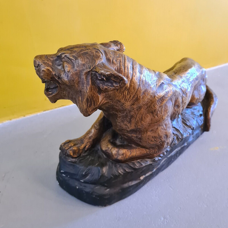 Vintage french plaster statue of a tiger by Jb Paris