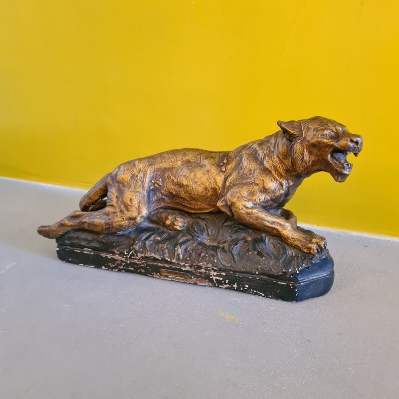 Vintage french plaster statue of a tiger by Jb Paris