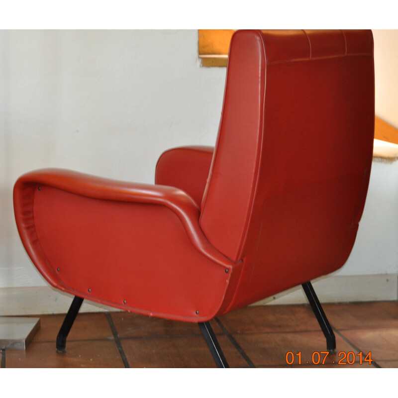 Italian pair of armchairs in red leatherette - 1950s