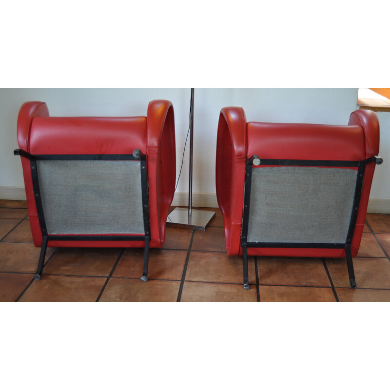 Italian pair of armchairs in red leatherette - 1950s