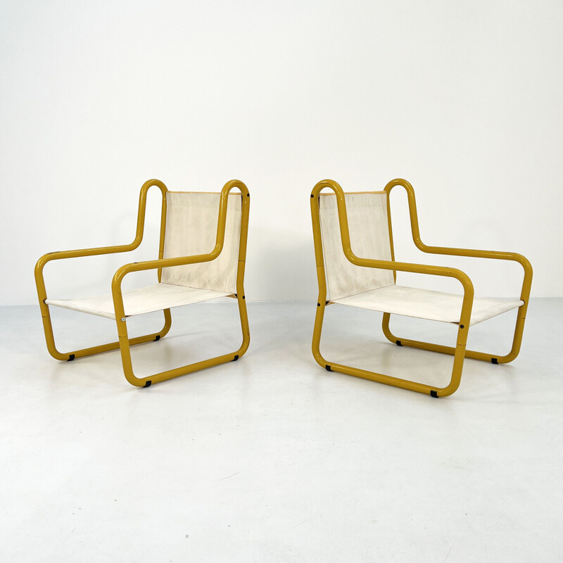 Pair of vintage yellow garden armchairs by Aldo Barbieri, 1980s