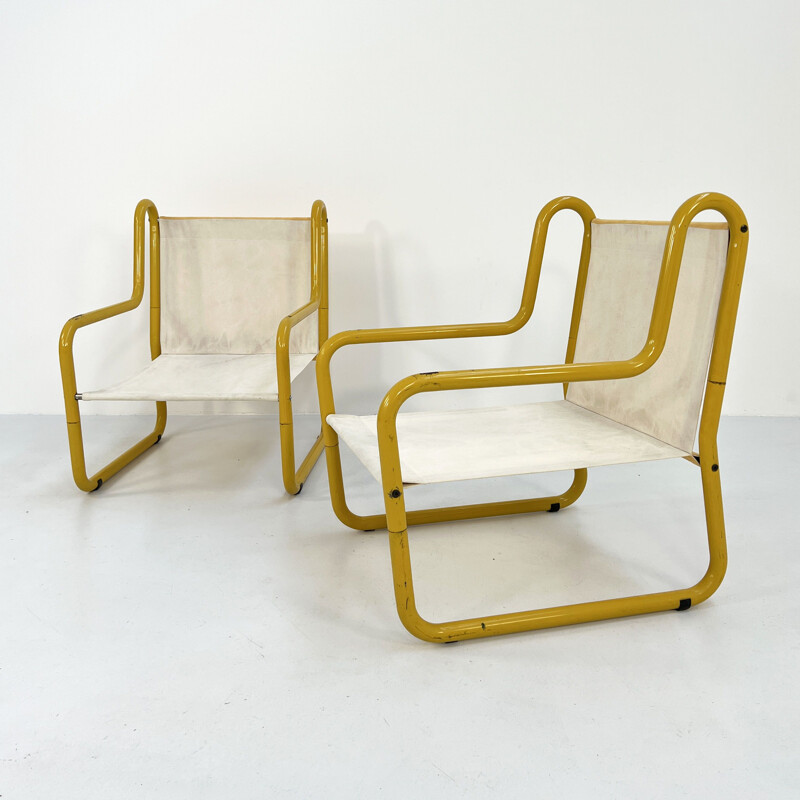 Pair of vintage yellow garden armchairs by Aldo Barbieri, 1980s