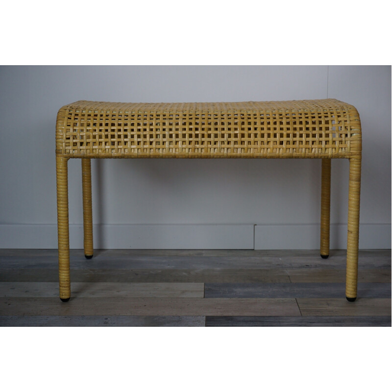 Vintage metal and hand woven rattan footrest