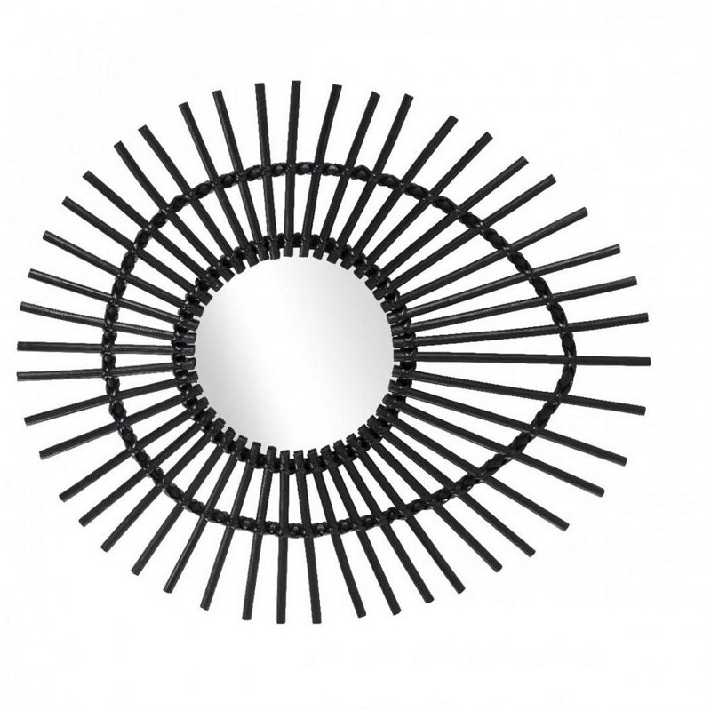 Vintage black lacquered rattan mirror of free form