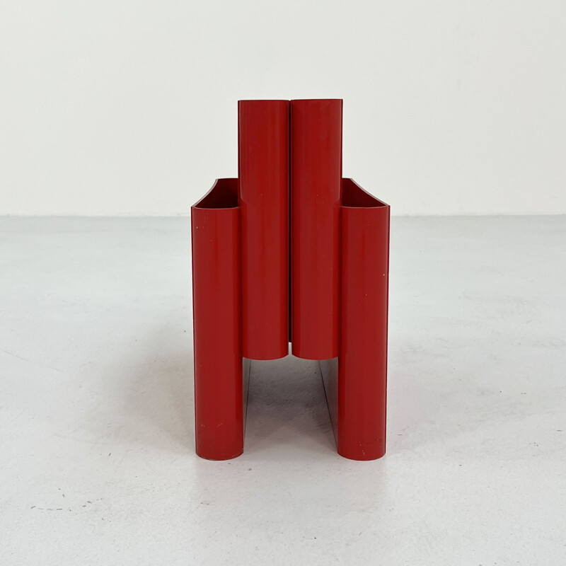 Vintage red magazine rack by Giotto Stoppino for Kartell, 1970s