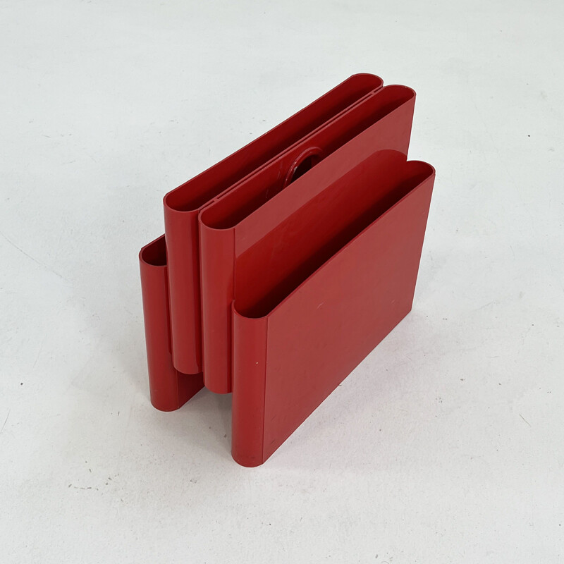 Vintage red magazine rack by Giotto Stoppino for Kartell, 1970s