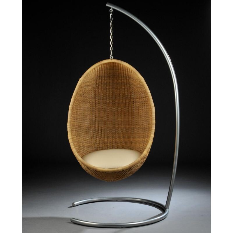 Vintage Danish rattan hanging egg armchair by Nanna Ditzel, 1950s