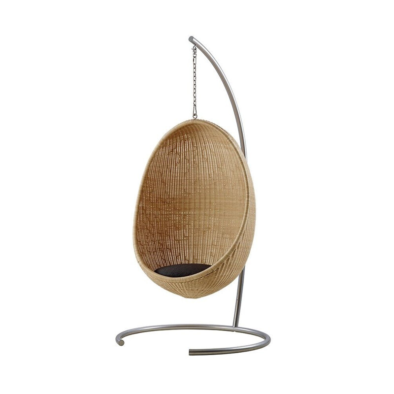 Vintage Danish rattan hanging egg armchair by Nanna Ditzel, 1950s