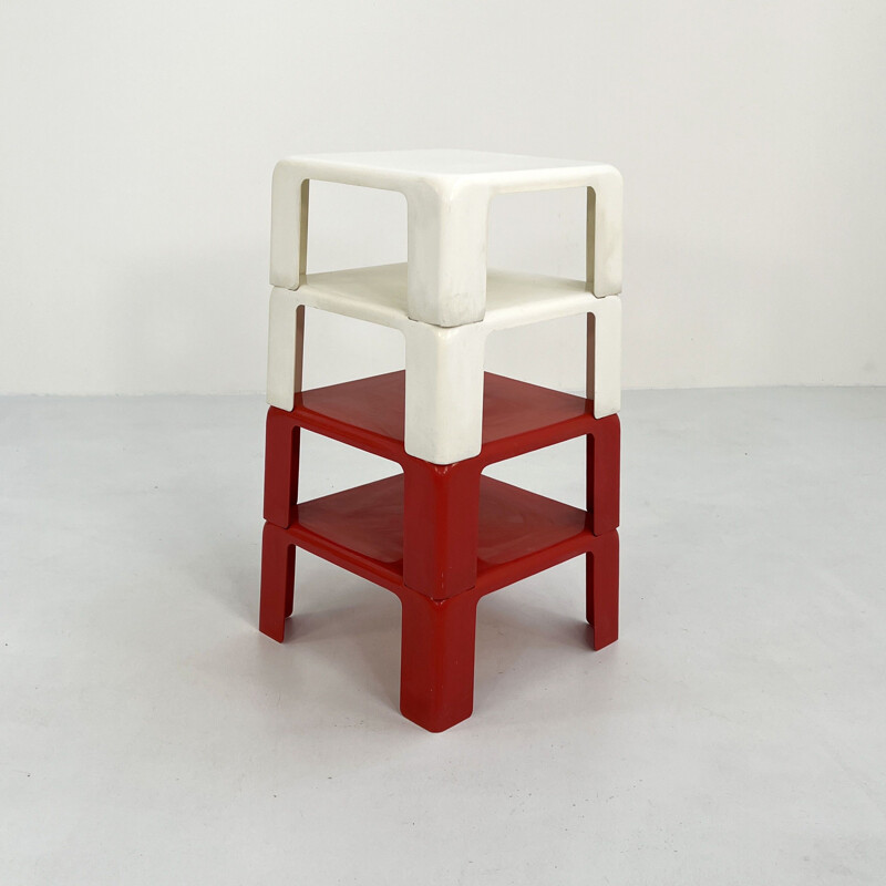 Vintage Quattro Gatti white and red side tables by Mario Bellini for C&B  Italia, 1960s