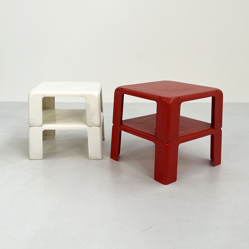 Vintage Quattro Gatti white and red side tables by Mario Bellini for C&B  Italia, 1960s