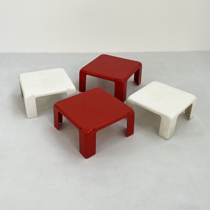 Vintage Quattro Gatti white and red side tables by Mario Bellini for C&B  Italia, 1960s