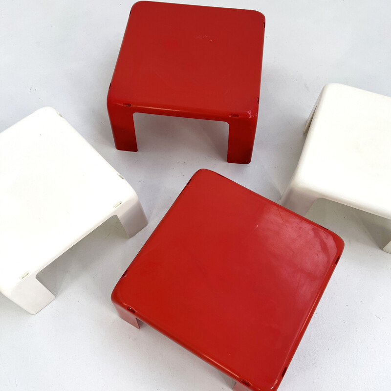 Vintage Quattro Gatti white and red side tables by Mario Bellini for C&B  Italia, 1960s