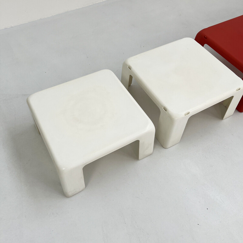 Vintage Quattro Gatti white and red side tables by Mario Bellini for C&B  Italia, 1960s