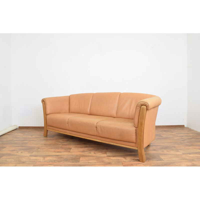 Vintage 3-Sitzer-Sofa aus Eichenholz und Leder, Dänemark 1970
