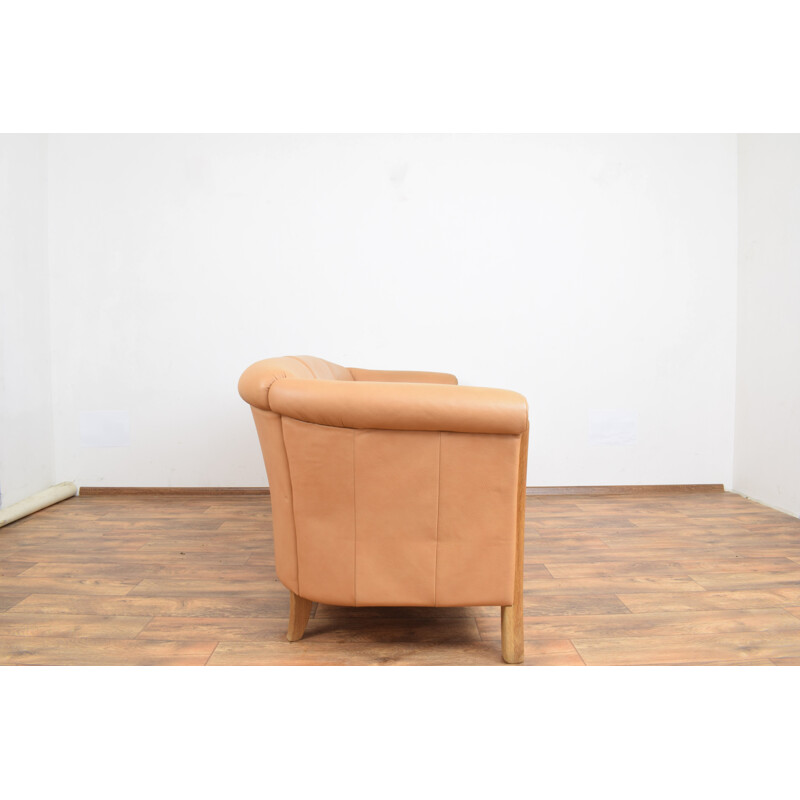 Vintage 3-Sitzer-Sofa aus Eichenholz und Leder, Dänemark 1970