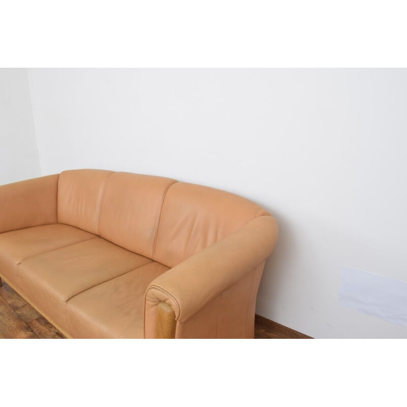 Vintage oak and leather 3-seater sofa, Denmark 1970