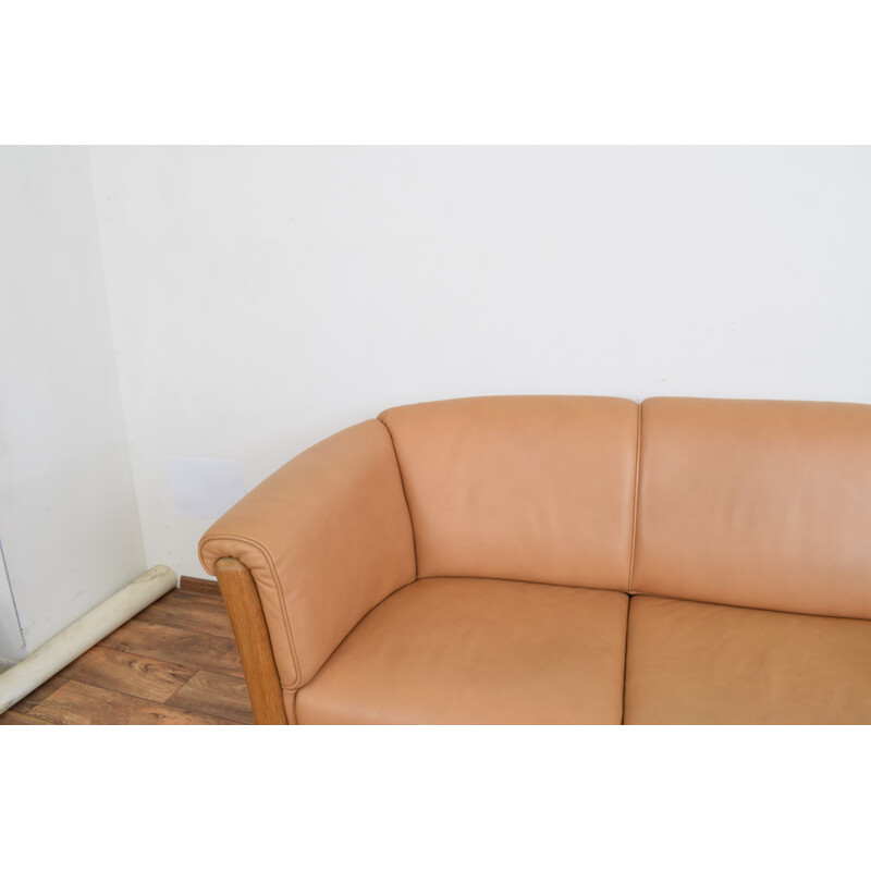 Vintage oak and leather 3-seater sofa, Denmark 1970