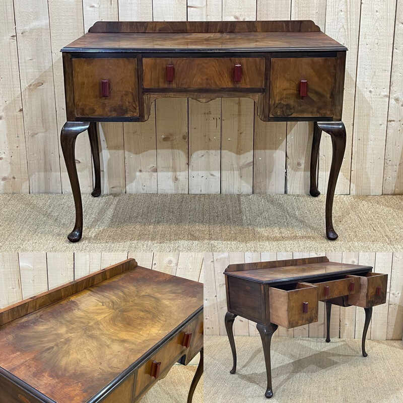 Vintage English Art Deco walnut desk, 1930