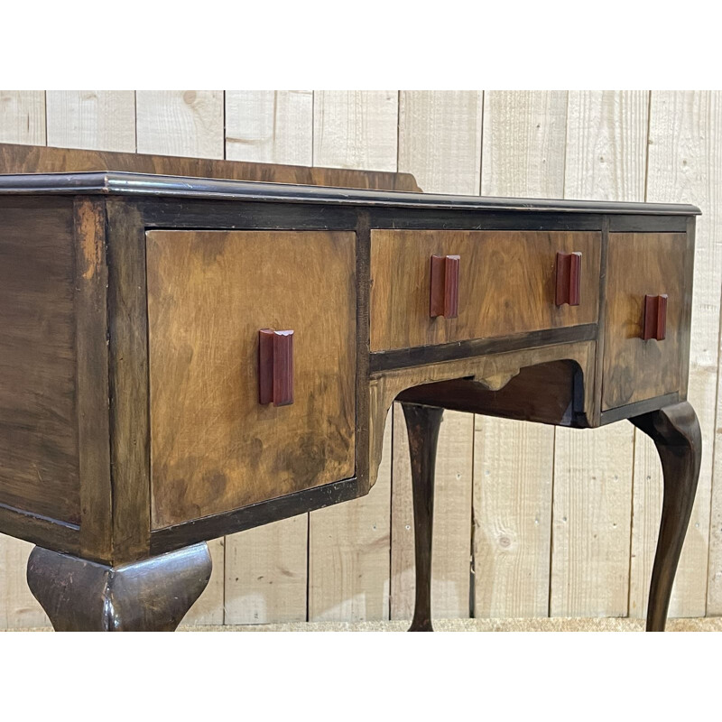 Vintage English Art Deco walnut desk, 1930