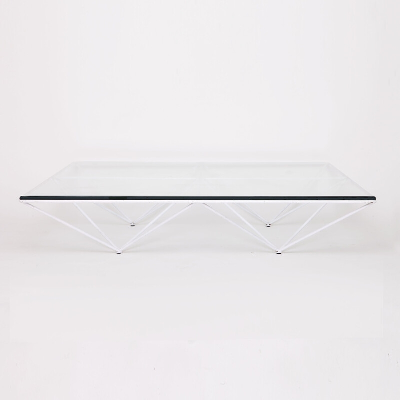 B&B Italia "Alanda" coffee table in glass and white steel, Paolo PIVA - 1980s