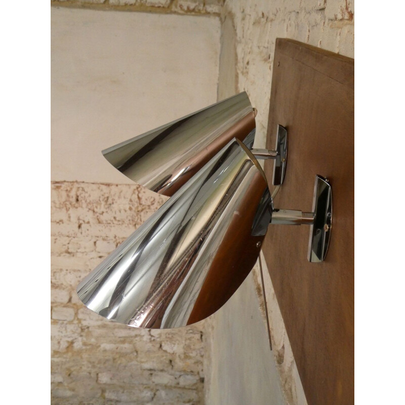 Pair of vintage stainless steel wall lamp, 1970