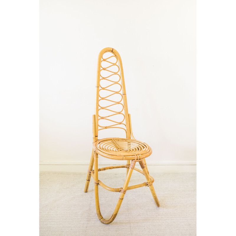 Stuhl mit hoher Rückenlehne aus Bambus Vintage, 1960