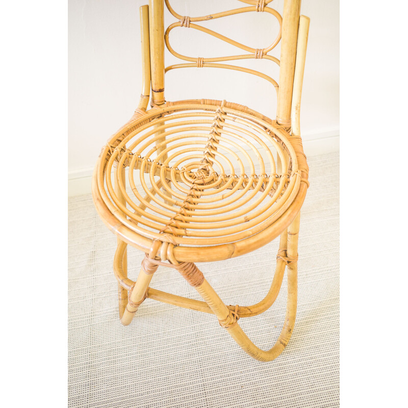 Silla vintage con respaldo alto de bambú, 1960