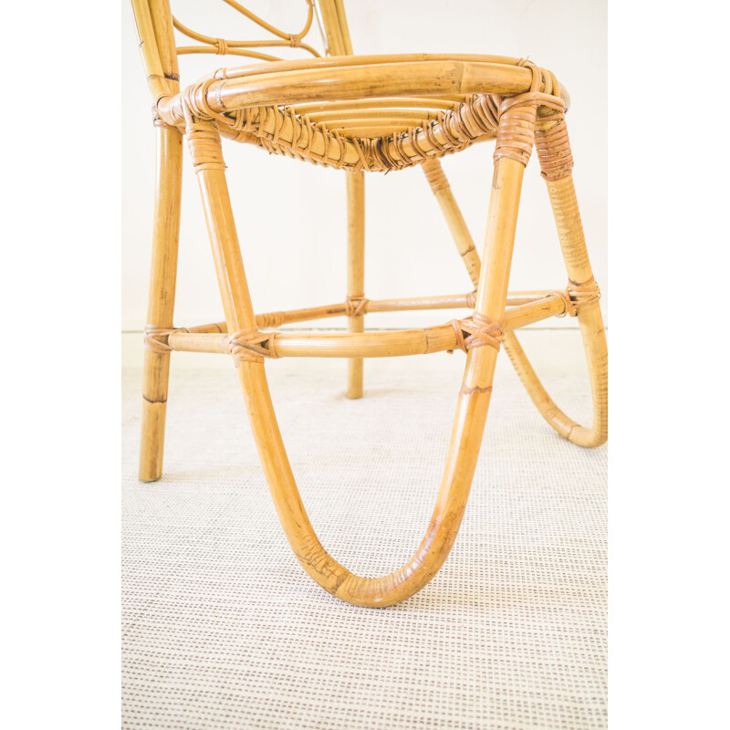 Vintage bamboe stoel met hoge rugleuning, 1960