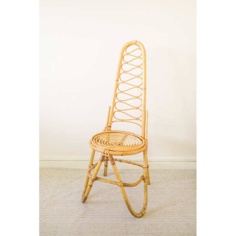 Silla vintage con respaldo alto de bambú, 1960