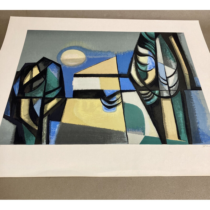 Vintage-Papierlithografie von Albert Ferenz, 1950