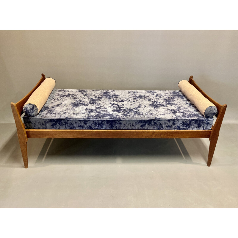 Vintage velvet and grey cork daybed, 1950