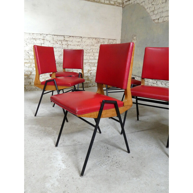 Set of 6 vintage oakwood chairs by Maurice Pré