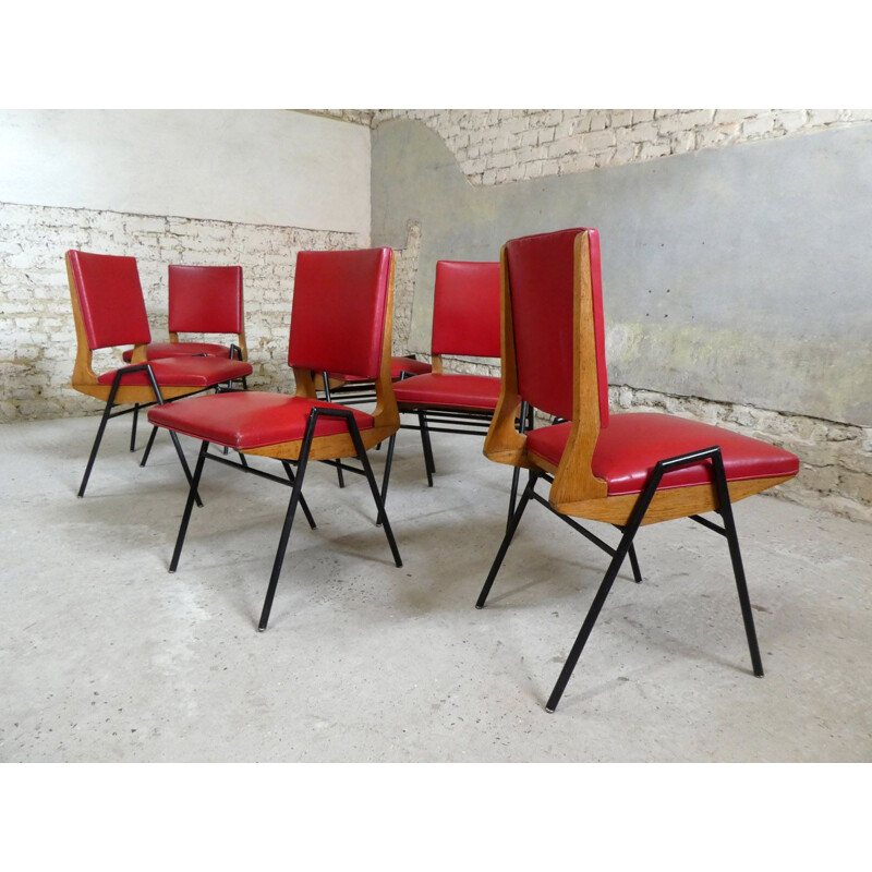 Set of 6 vintage oakwood chairs by Maurice Pré