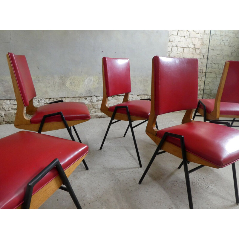 Set of 6 vintage oakwood chairs by Maurice Pré