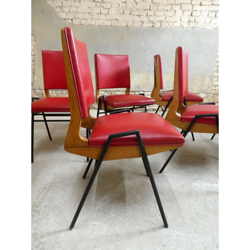 Set of 6 vintage oakwood chairs by Maurice Pré