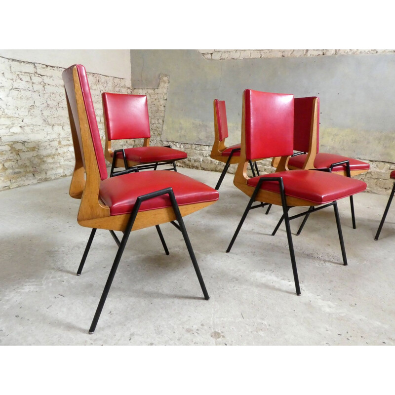 Set van 6 vintage eiken stoelen van Maurice Pré