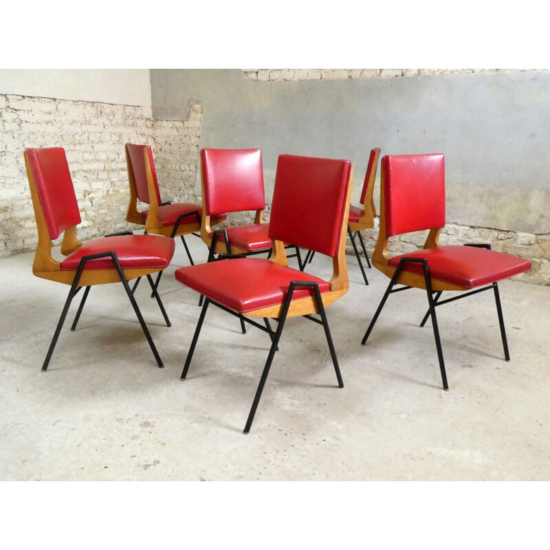 Set van 6 vintage eiken stoelen van Maurice Pré