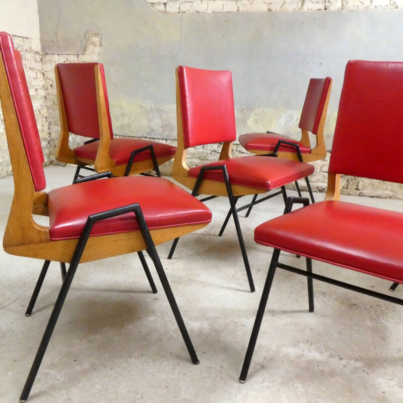 Set van 6 vintage eiken stoelen van Maurice Pré