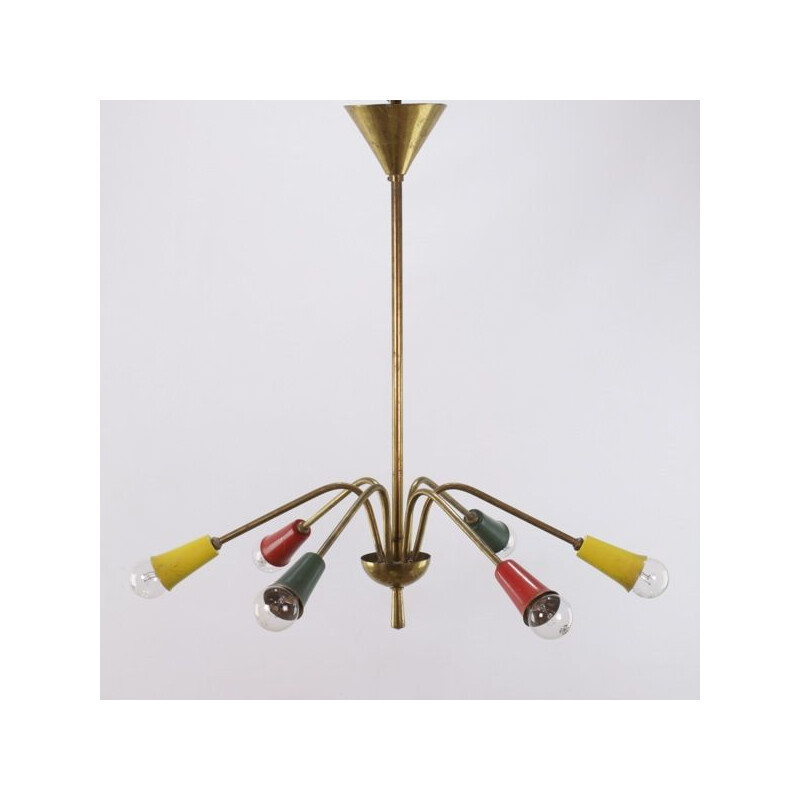 Vintage brass chandelier, 1950s