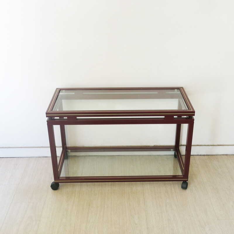 French side table on wheels in glass, Pierre VANDEL - 1970s