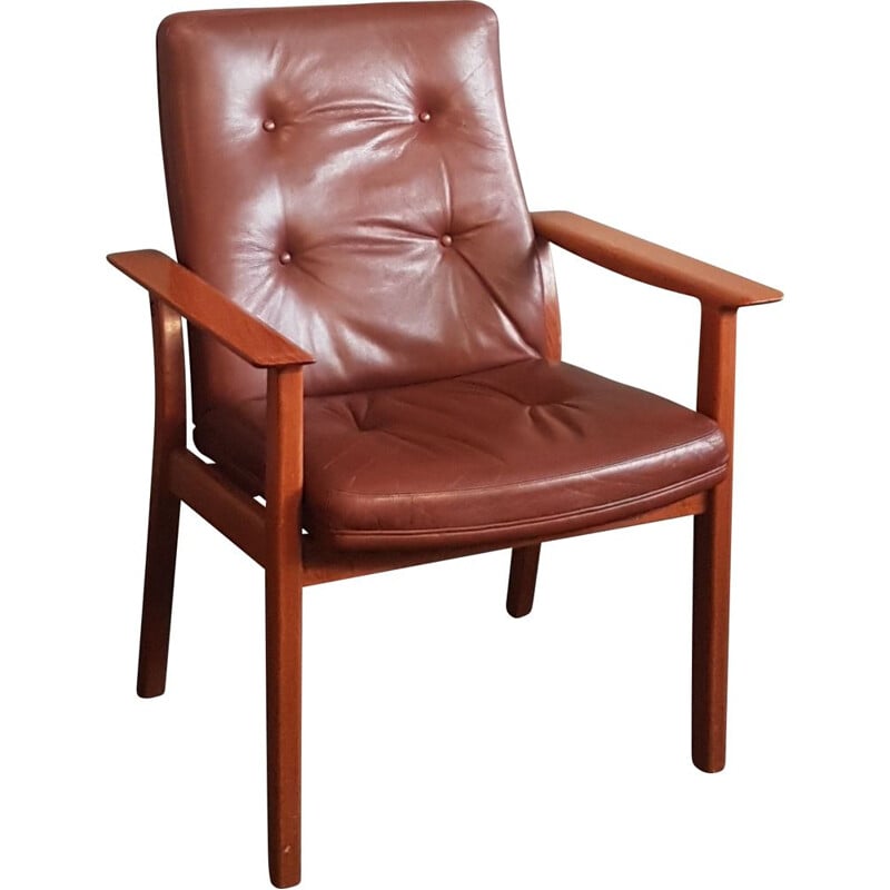 Paire de fauteuils vintage en teck et cuir marron par Arne Vodder pour Sibast, 1960