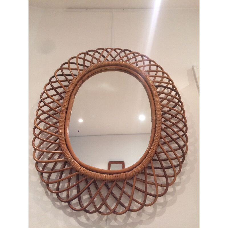 Large oval mirror in rattan - 1960s