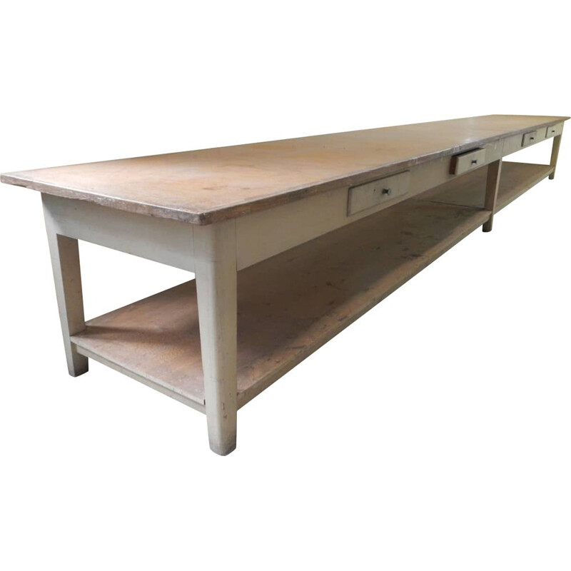 Grande table vintage en bois industriel