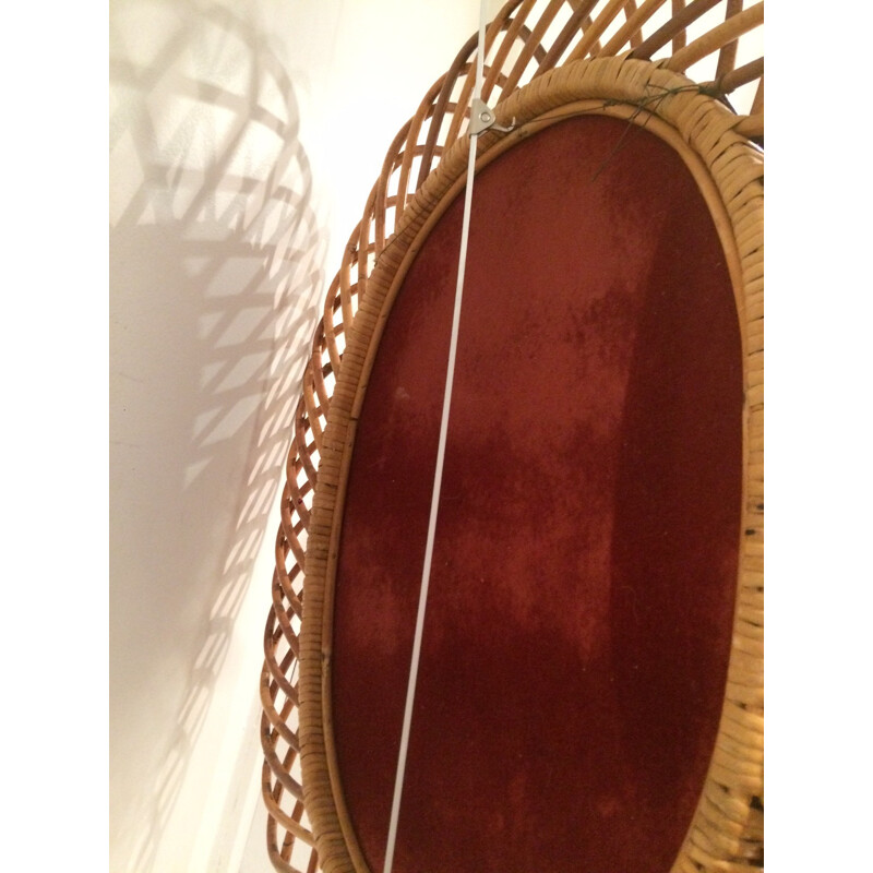 Large oval mirror in rattan - 1960s