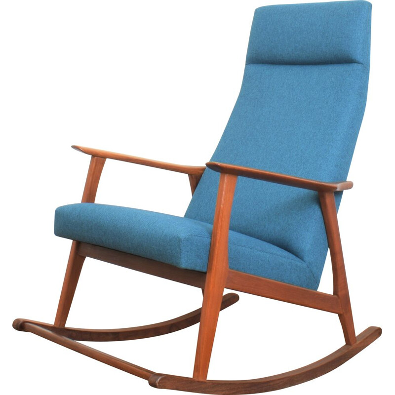 Sedia a dondolo danese vintage in teak, 1960