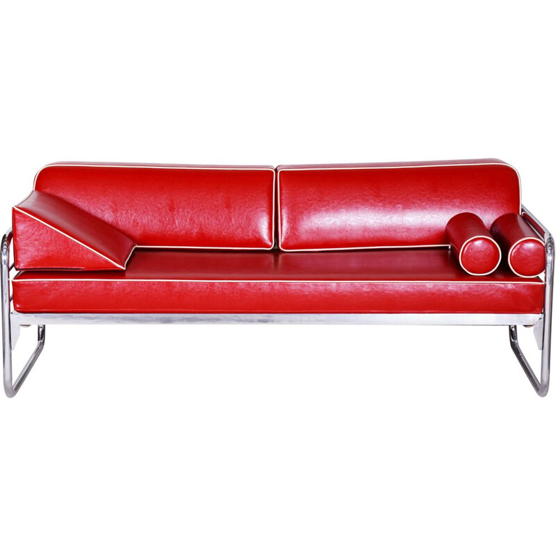 Vintage red leather sofa by Hynekk Gottwald, 1930s