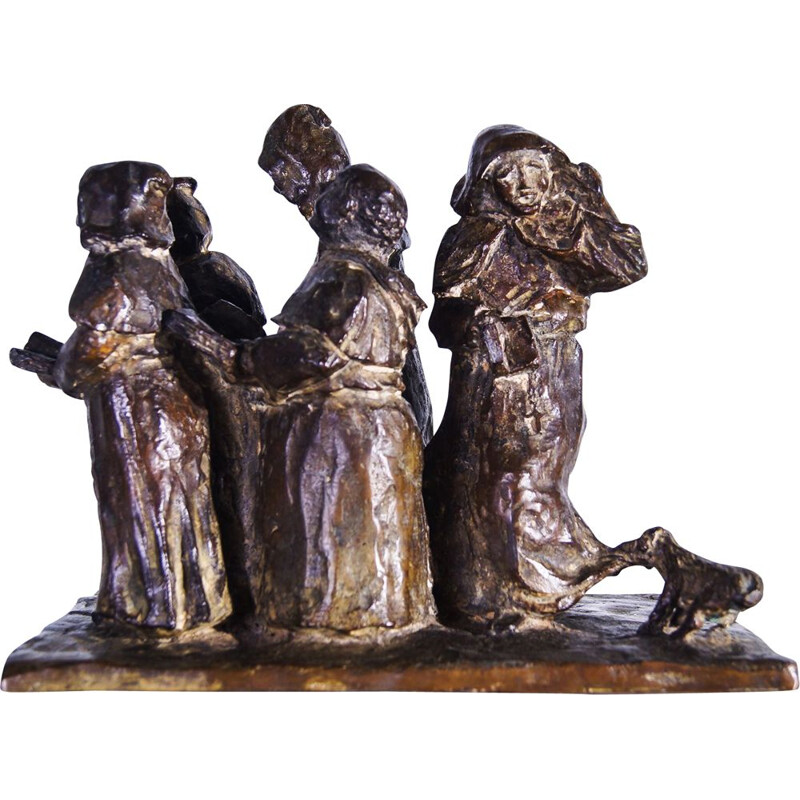 Escultura vintage de bronce de Christian Monks